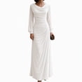 thumbnail image 2 of Shihyeh Women's Elegant Pleated Long Sleeve Flowy Evening Dress, Solid Color Chic Gown, Soft Stretchy Party Dress, 2 of 7