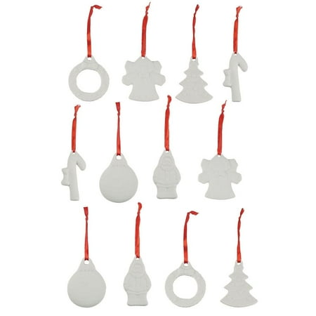 BestPysanky Set of 12 Blank Unpainted DIY Ceramic Christmas Ornaments