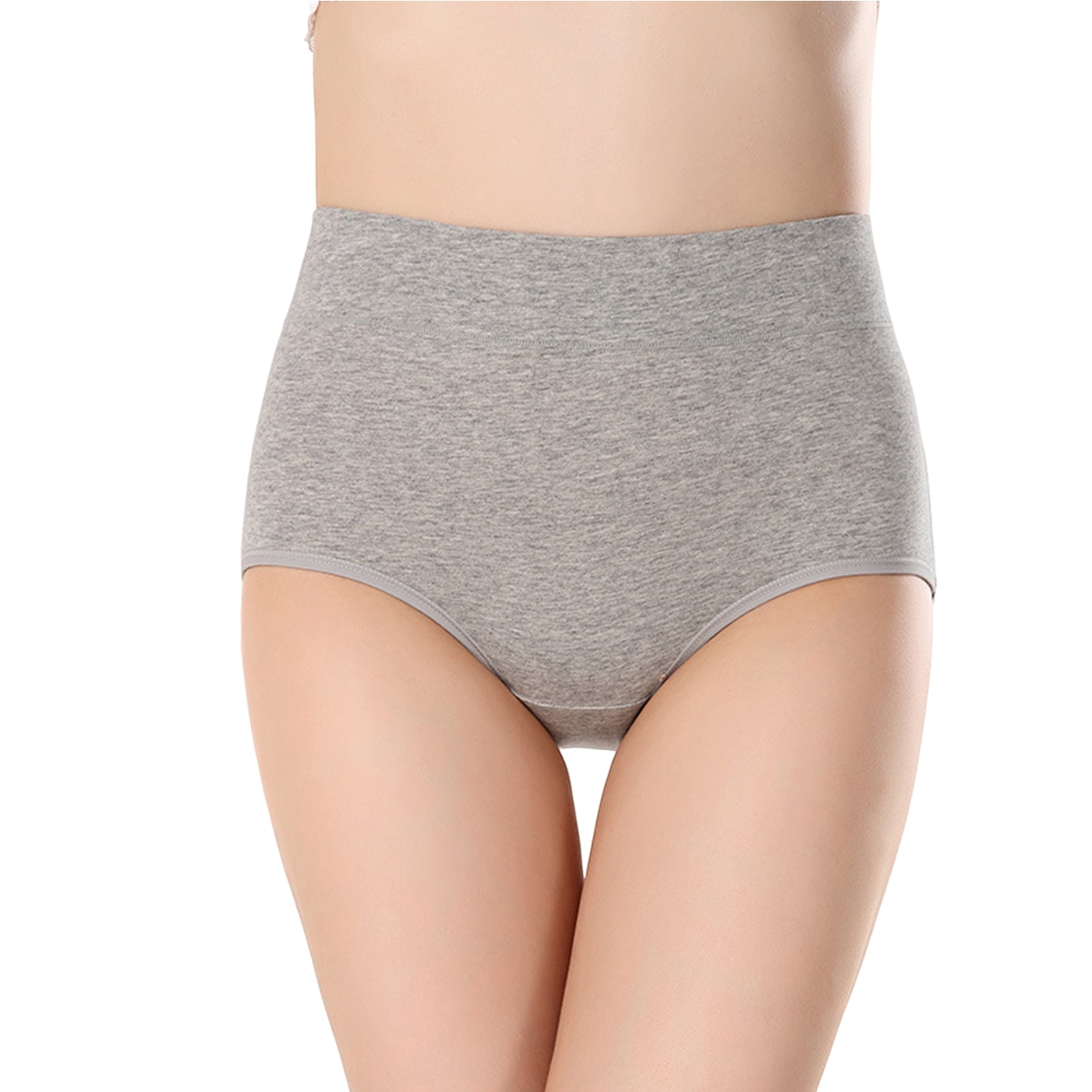 rygai Women Underpants Breathable High Waist Elastic No Constraint  Anti-septic Belly Control Anti-shrink Women Briefs for Daily Wear,Gray 2XL