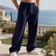 thumbnail image 2 of Havenx Mens Baggy Sweatpants Straight Wide Leg Drawstring Joggers with Pockets Elastic Waist Open Bottom Sweatpant Athletic Comfy Y2k Fall Winter Loose Fit Pant,Navy L, 2 of 3
