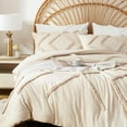 thumbnail image 5 of Queen Comforter Set Beige Tufted Comforters Sets Bedding for Queen Bed 3PCS Boho Comforter Soft Fluffy Lightweight Comforter with 2 Pillow Cases for All Season, 5 of 12