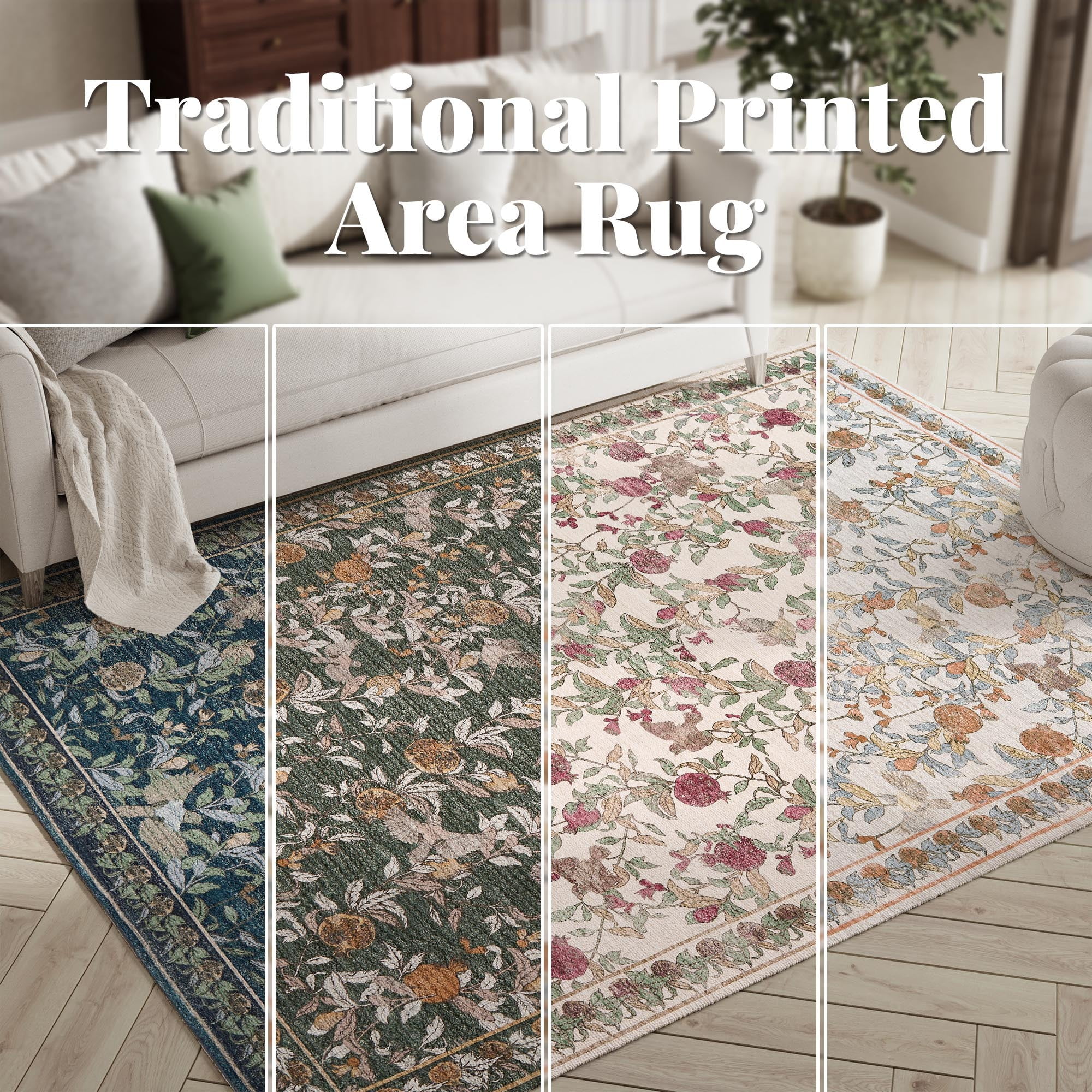 RUGKING Area Rugs For Living Room 5X7 Washable Oriental Rug Floral Print Mat Thin Traditional Carpet For Bedroom Hallway Kitchen Orange/Green