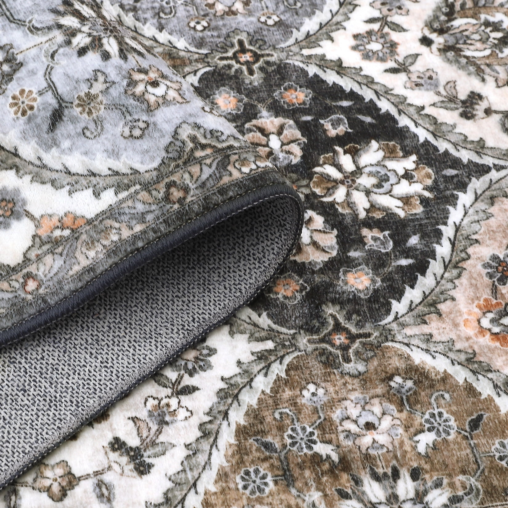 Garvee 9' x 12' Large Area Rug Moroccan Trellis Floral Print Rug Persian Machine Washable Rug Boho Stain Resistant Non-Slip Floor Cover, Brown
