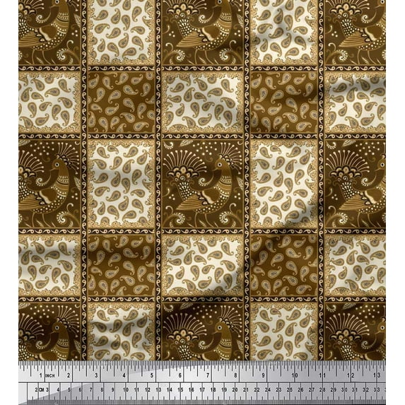 Soimoi Velvet Fabric Peacock,Check & Paisley Patchwork Fabric Prints by Yard 58 Inch Wide