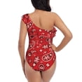 thumbnail image 5 of Sikiie Red Paisley Floral Print Women One Piece Swimsuits Tummy Control One Shoulder Bathing Suits Ruffle Swimwear, From S to XXL-Medium, 5 of 6