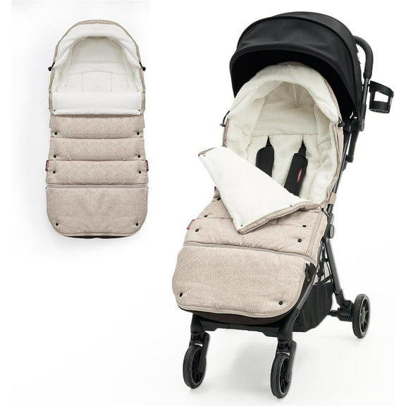 Momcozy Stroller Footmuff Universal | Easily Attaches to Most Strollers | Ultra-Plush,Weather-Proof | Deluxe Warm Stroller Bunting Bag | Extendable Stroller Cover for Winter | Adjustable Buckle,Khaki