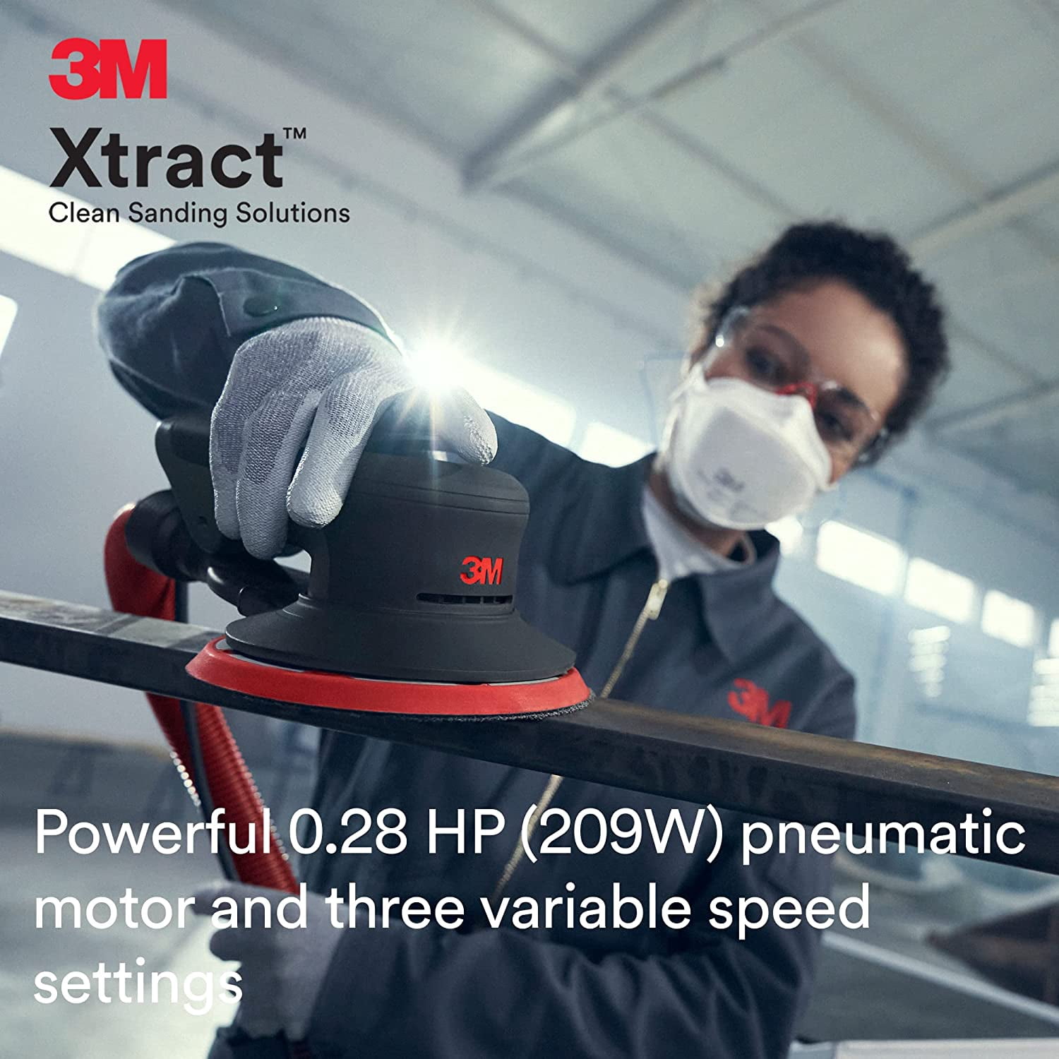 3M Xtract Pneumatic Random Orbital Sander, 88957, 6 in, Self-Generated Vacuum, 3/32 in Orbit, 1 ea/Case