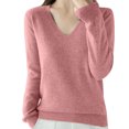 thumbnail image 5 of Scyoekwg Womens Tops V-Neck Knitted Sweater Fall Tops Trendy Solid Color Dressy Casual Blouses Loose Long Sleeve T Shirts Lightweight Pullover (Pink,XXL), 5 of 7