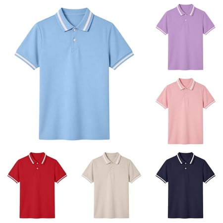 WhouRiu Boys Short Sleeve Polo Shirt Back To School Casual Color Block Tennis Collar Shirts Kids Comfortable Soft Daily Polos 7-8 Years