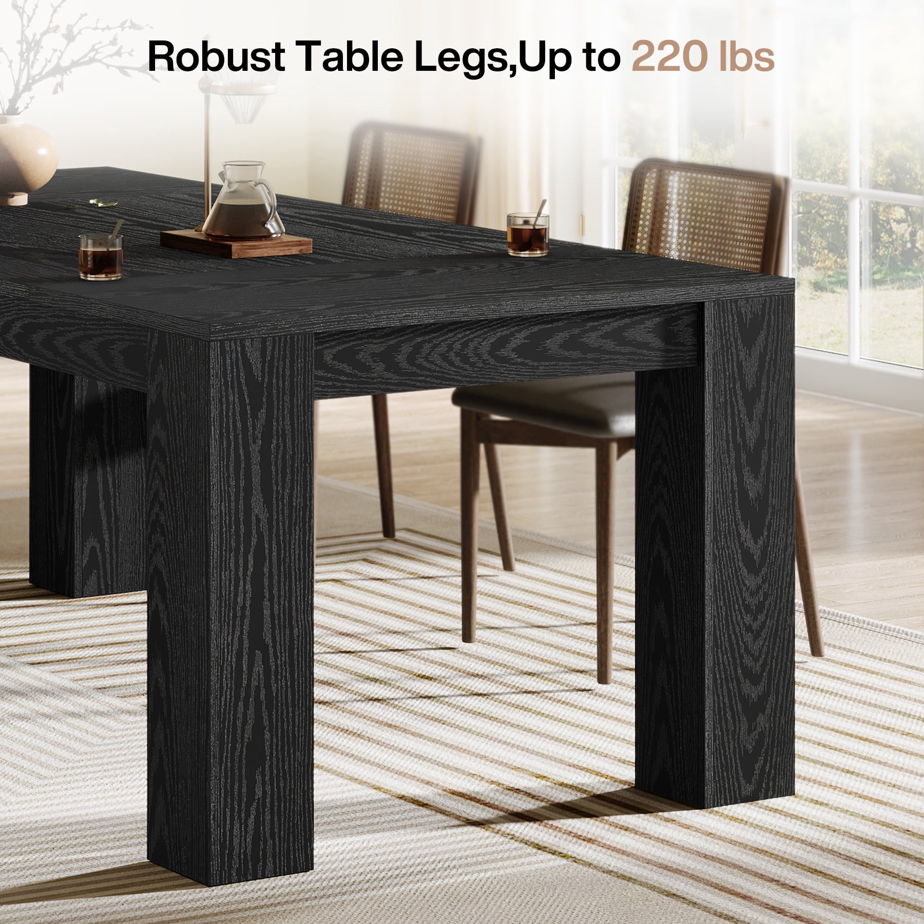 Tribesigns 63-Inch Dining Table for 4-6 People, Farmhouse Kitchen Dinner Table, Large Wooden Rectangular Eating Table for Dining Room, Black