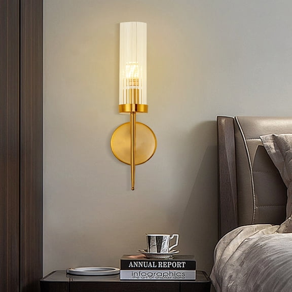 Gold Wall Sconce 1-Light – Modern Hardwired Wall Lamp with Clear Glass Shade, Electroplated Iron Indoor Sconce Lighting for Bedroom, Living Room, Hallway, Staircase, E26 Base 60W