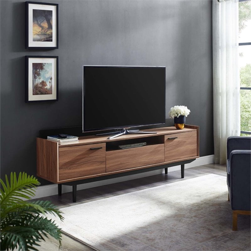 Modway Visionary MidCentury Modern 71" TV Stand in Walnut and Black