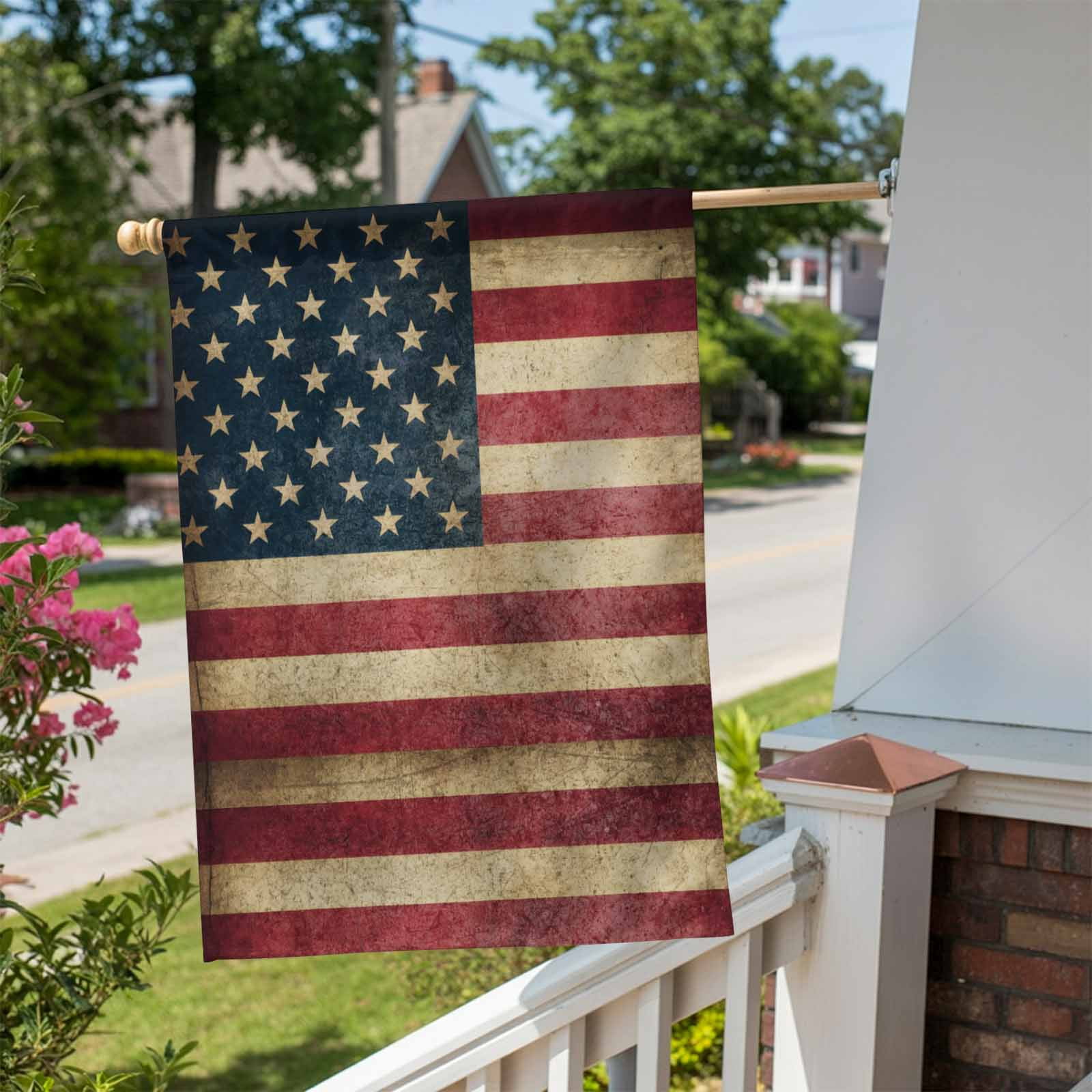Retro American Flag House Flag 28 x 40 Inches, Independence Day Red Stripes Blue Stars Weather Proof Outdoor Patio Flags Double Sided Small House Decoration for Yard Lawn Outside Home