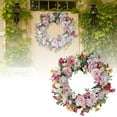 thumbnail image 2 of 17 Inch Front Door Wreath Artificial Pink Roses with Green Leaves, Romantic Floral Wreath for Spring Summer Door Wall Decor, Wedding Party Farmhouse Home Accents and Seasonal Celebrations, 2 of 8