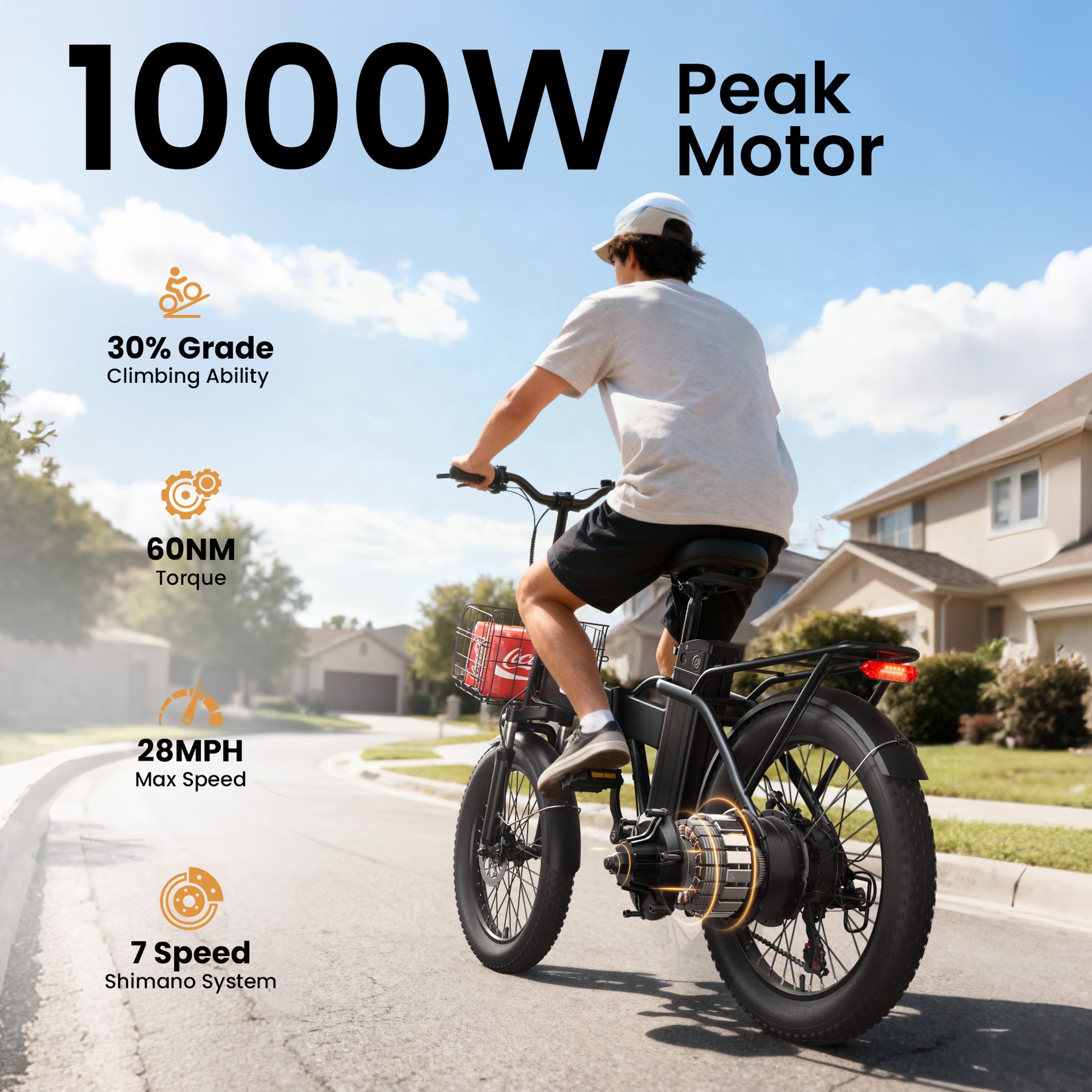 Qronge 1000W Folding Electric Bike for Adults 28mph 70Miles Max Range 20" Fat Tire Foldable Ebikes 48V 13.5AH Battery E-Mountain Bikes, UL2849 by SGS