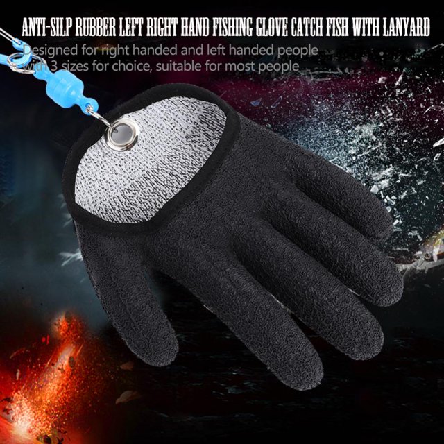Accesorio de pesca Anti Silp Goma Mano izquierda derecha Guante de pesca Atrapa peces con cordón Mosquetón Negro M-Left Fugacal Otros