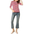 thumbnail image 2 of Camiseta básica de ajuste slim con cuello redondo y mangas de codo para mujeres INSPIRE CHIC, casual, estampada, S, roja y blanca, 2 of 8