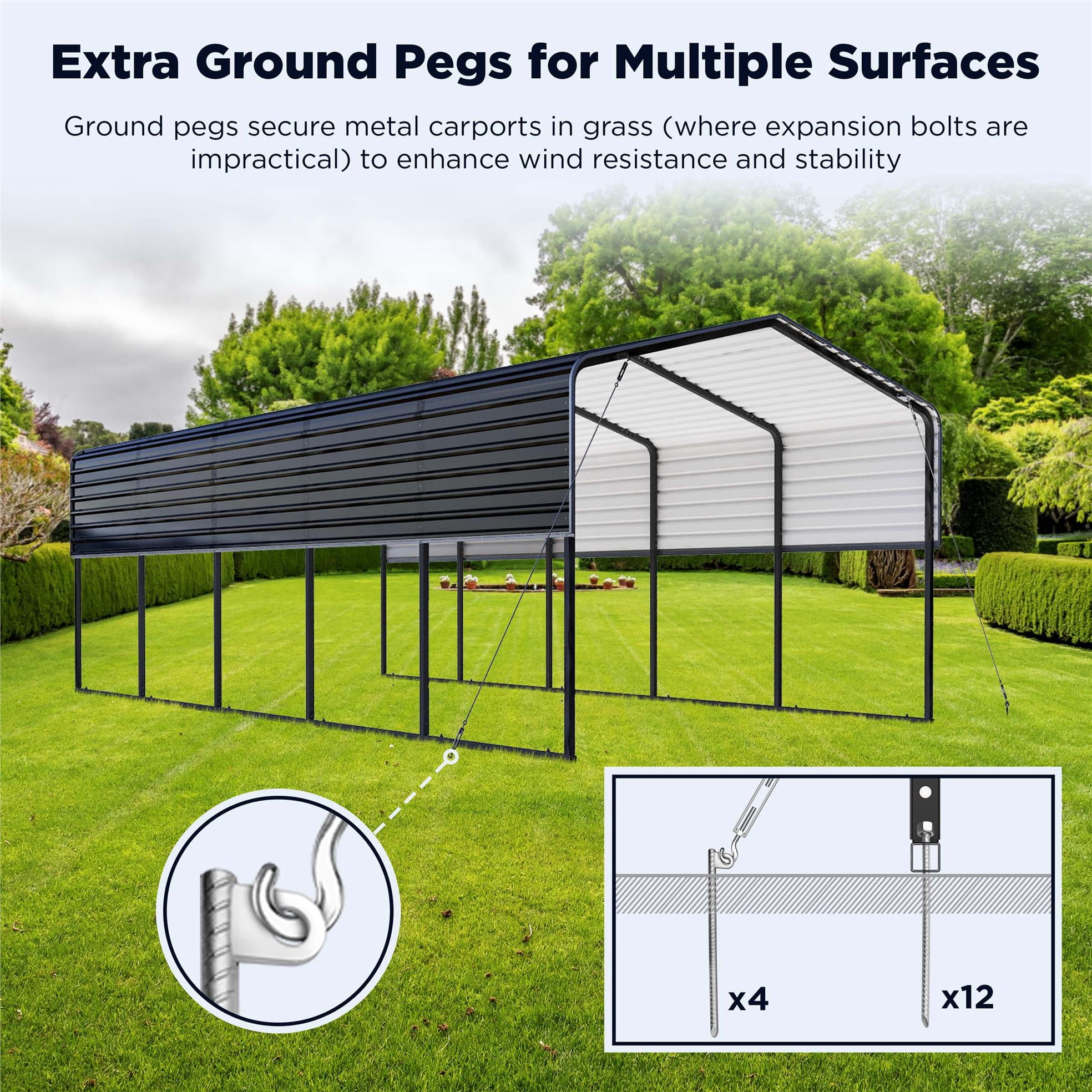 ALEKO Steel Carport with Corrugated Roof Panels 12 x 25 feet Black