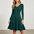 thumbnail image 5 of SETOOFF Women Long Sleeve V Neck Wrap Dress Ruched Waist Flared Skater Mini Dress Solid Color Fit and Flare Casual Party Daily Dress, 5 of 9