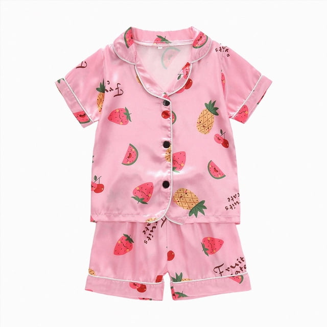 Gubotare Pyjamas Enfants Tout-Petits Filles Pyjamas Imprimés T-Shirt à Manches Courtes Shorts Ensembles de Pyjamas 3T 4T (Rouge, 3-4 Ans)