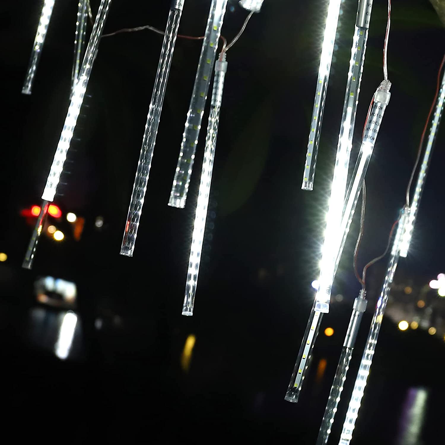 Waterproof Falling Rain Lights Meteor Shower Lights 10 Tube LED Icicle Cascading String Lights for Christmas Halloween Holiday Decoration Garden Outdoor Trees Wedding Party