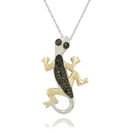 1/4 Carat T.W. Black Diamond Two-Tone Sterling Silver and 18kt Yellow Gold over Silver Lizard Pendant, 18