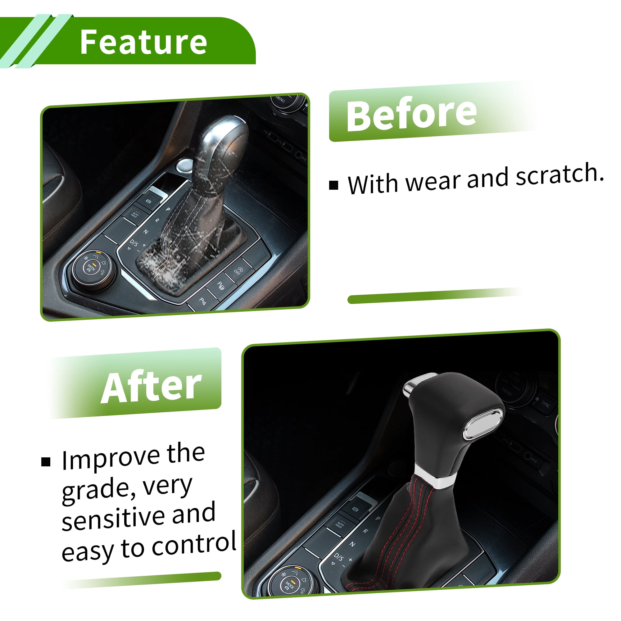 Unique Bargains Gear Shifter Knob with Cover Automatic Stick Shifter Knob for VW Sagitar 2006-2011 Plastic Faux Leather