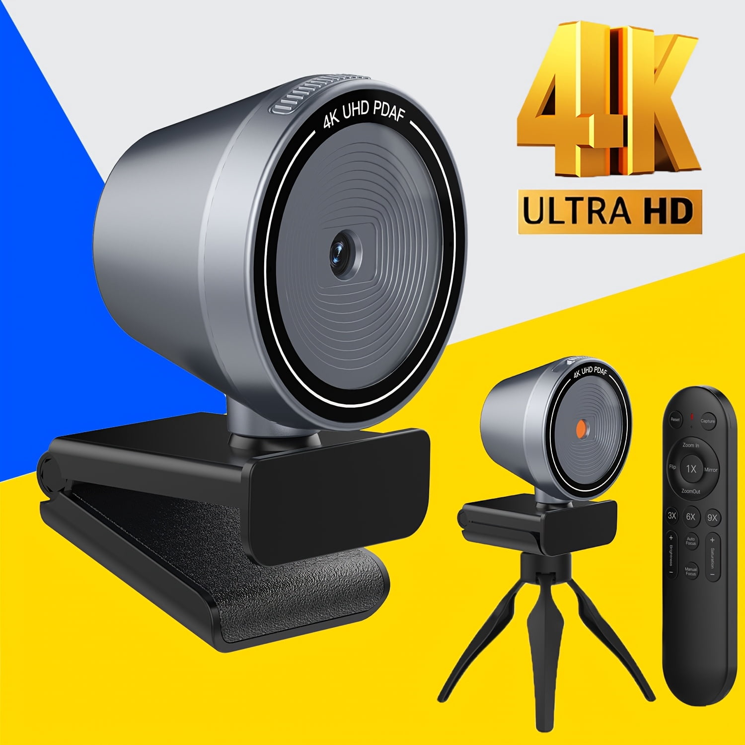 4K Ultra HD Webcam Of Pc, Auto/Manual Zoom, 9xZoom, Plug And Play, Built-in Privacy Cover, White Balance, Webcam with Microphone, 4K Webcam for PC/Laptop/Desktop, Video Calling, Conference