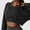 Black, variant on HOMBOM V-Neck Fall Sweatshirts For Women Plain Black Lightweight Casual Long Sleeve Cropped Pullover Sweatshirt M