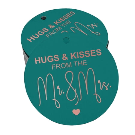 Inkdotpot 50 Pack Real Rose Gold Foil Paper Tags Hugs & Kisses From The Wedding Favor Hang Tags