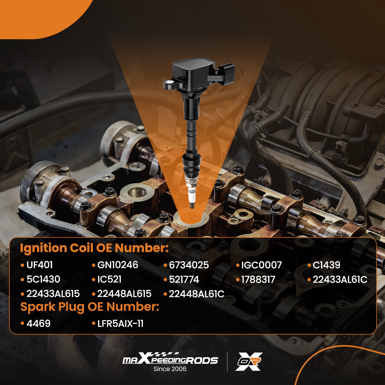 maXpeedingrods UF401 Set of 6 Ignition Coil Pack and Iridium Spark Plugs Fit for Infiniti FX35 G35 M35 3.5L V6 2003-2008, for Nissan 350Z 3.5L V6 2003-2006, Ignition Coil Kit Replaces UF-401