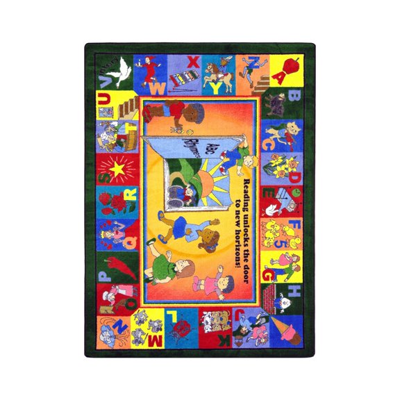 Joy Carpets 1457C Read & Rhyme 5 ft.4 in. x 7 ft.8 in.  WearOn Nylon Machine Tufted- Cut Pile Educational Rug