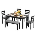 thumbnail image 2 of Furmax 6-Piece  Solid Wood Dining Table Set with 4 Chairs & 1 Bench,  58"  Table  for 4-6 People, Perfect for Family Kitchen/Dining Room/Restaurant with Linen Fabric For Softness, Black and Grey, 2 of 7