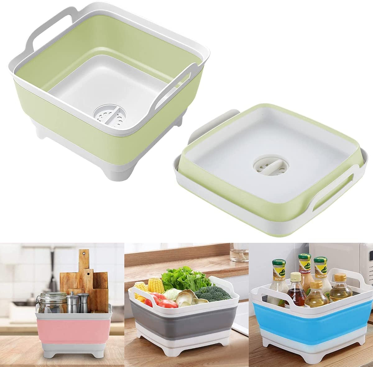 Collapsible Square Dishwasher Sink Basin for Kitchen Cleaning and Camping Use