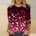 thumbnail image 4 of Pxxlle Valentine' Day Shirts for Women Cute Love Heart Graphic T Shirts Plus Size 3/4 Length Sleeve Shirt Loose Fitting Round Neck Blouses Size M, 4 of 5
