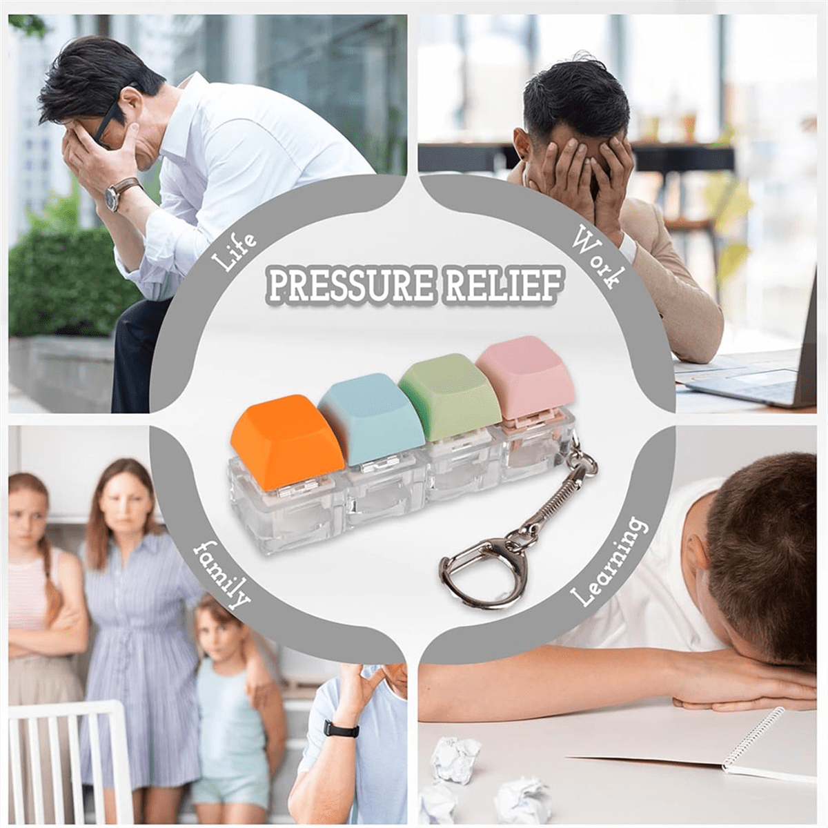 Clavier Fidget Cube Porte-Clés – 4 Touches Anti-stress Pour étudiants, Ados Et Adultes