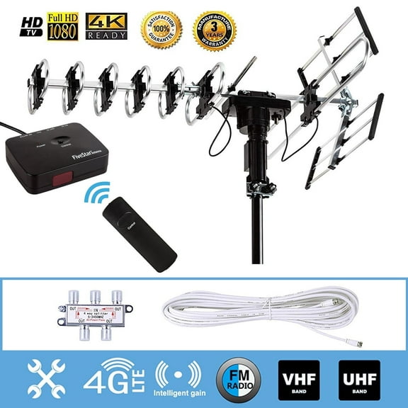 Up to 300 Mile Outdoor Antenna Motorized 360° Rotation w/ Remote Control, Free Installation Kit