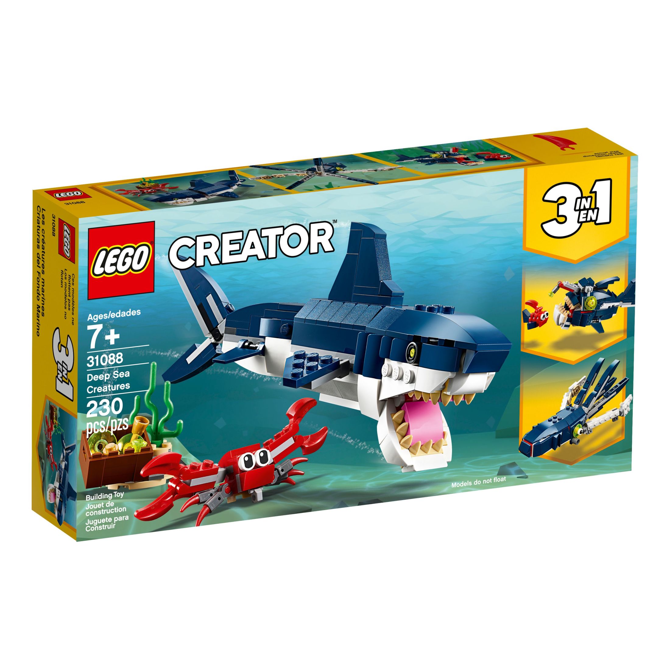 LEGO Creator 3 in 1 Deep Sea Creatures, Transforms from Shark and Crab to Squid to Angler Fish, Sea Animal Toys, Gifts for 7 Plus Year Old Girls and Boys, 31088 - image 3 of 6