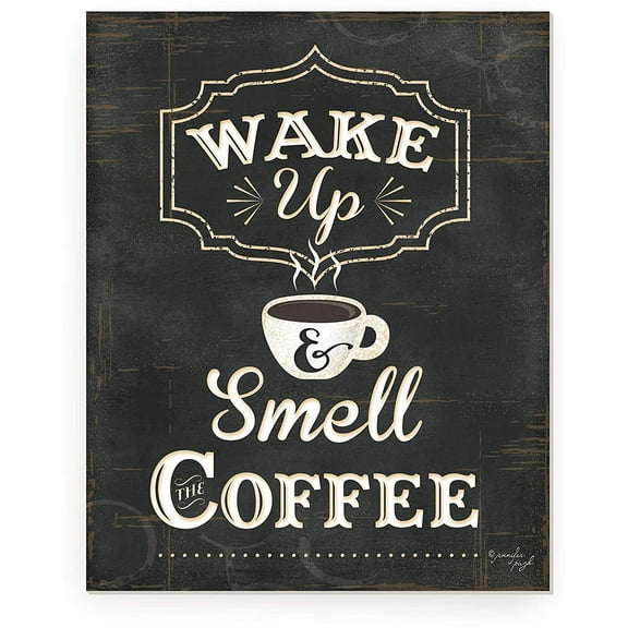 Wake Up And Smell The Coffee Rustic Wood Wall Sign 12x15 (Unframed)
