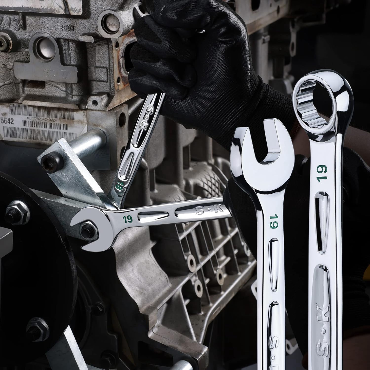 SK Combination Wrench Set, Metric 8 to 19mm, 12-Piece, SuperKrome Finish, Preminum CR-V Construction, with Rolling Pouch