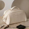 thumbnail image 4 of Multifunctional Creative Double Zipper Simple Solid Color Pu Leather Large Travel Toiletry Bag Women Cosmetic Bag Storage Bag Makeup Case BROWN, 4 of 8