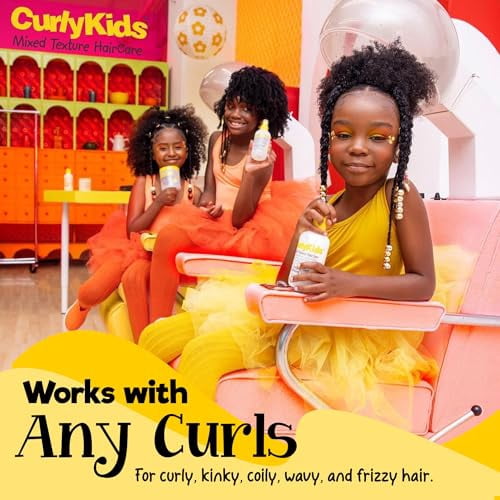 CurlyKids Textured Hair Care Set with Hair Detangler Spray, Kids Shampoo, Conditioner & Creme for Curly, Frizzy, & Wavy Hair | Sulfate & Paraben-Free Formula to Detangle, Hydrate,