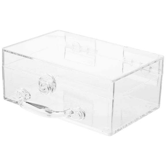 OUNONA Transparent Compact Storage Box with Lock, Clear Desktop Organizer Case for Cosmetics, Makeup and Office Supplies