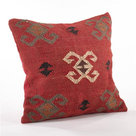 SARO 20 in. Square Kilim Design Down Filled Throw Pillow - Red