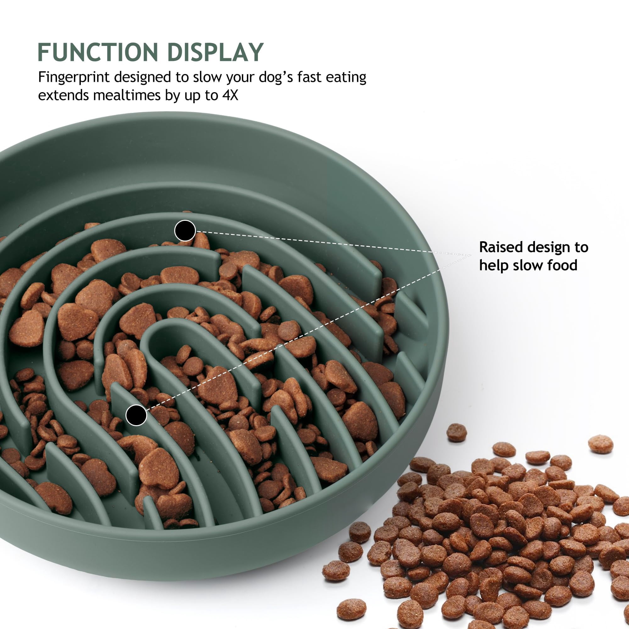 Slow Feeder Dog Bowl, Large Silicone Puzzle Toy for Fast Eaters, Interactie Dispenser to Preent Bloat & Oereating, Mental Stimulation for Dogs & Puppies, Durable Non-Slip Design, Dark Green