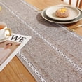 thumbnail image 4 of XINQIHANG Farmhouse Table Runner Rustic Style 13\u201c x 72\u201d, Braided Striped Linen Fall Table Runner 72 Inches Long with Tassels for Dining Room Kitchen Reading Dresser Décor,Brown, 4 of 7