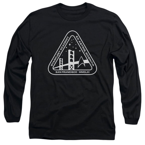Star Trek White Academy Logo Long Sleeve Adult 18/1 T-Shirt Black