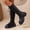 Black, variant on Shrysg Women's High Platform Boots Casual Round Toe Lace Up Chunky Heel Knee High Punk Goth Boots with Side Zipper Black