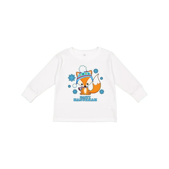 Inktastic Happy Hanukkah with Fox and Snowflakes Boys or Girls Long Sleeve Toddler T-Shirt