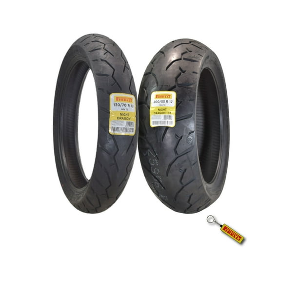 Pirelli Night Dragon Tire Set: 130/70R18 M/C 63V TL Front & 200/55R17 M/C 78V TL Rear Cruiser Motorcycle Tires - Superior Traction & Handling for High-Performance Cruisers with Keychain